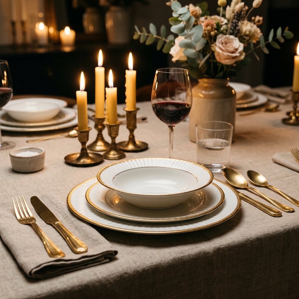 Imperial Gold Fine Bone China Dinner Set (72 Pc) in Gold & White