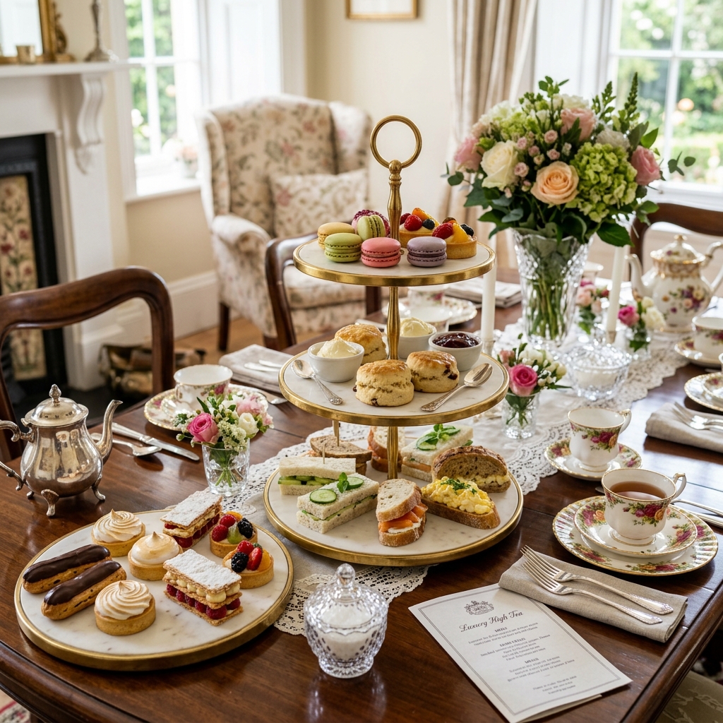 Tiered Marble & Gold Luxury Hi Tea Platter in White Marble & Gold